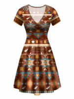 gb nat00580 pattern with birds round neck dress