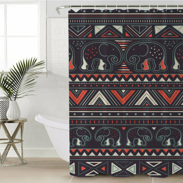 gb nat00586 tribal pattern elephants shower curtain