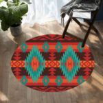 gb nat00611 red geometric pattern round carpet