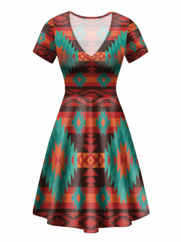 gb nat00611 red geometric pattern round neck dress