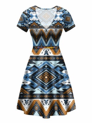 gb nat00613 retro colors tribal seamless round neck dress