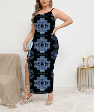 gb nat00720 05 pattern native oblique shoulder exposure dress with side split