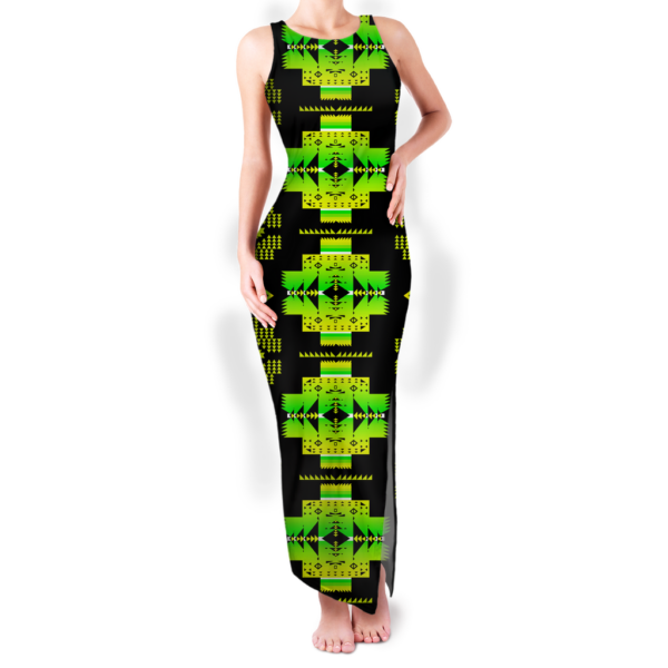 gb nat00720 07 pattern native round neck double slit sundress