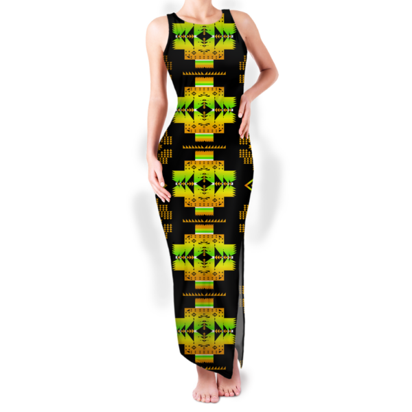 gb nat00720 08 pattern native round neck double slit sundress