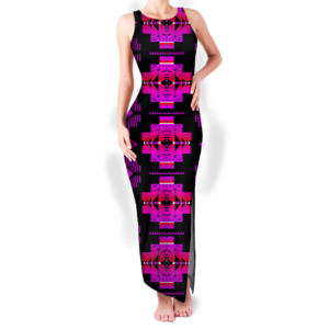 gb nat00720 09 pattern native round neck double slit sundress