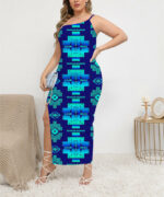 gb nat00720 12 pattern native oblique shoulder exposure dress with side split