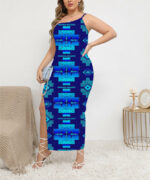 gb nat00720 13 pattern native oblique shoulder exposure dress with side split