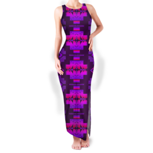 gb nat00720 15 pattern native round neck double slit sundress