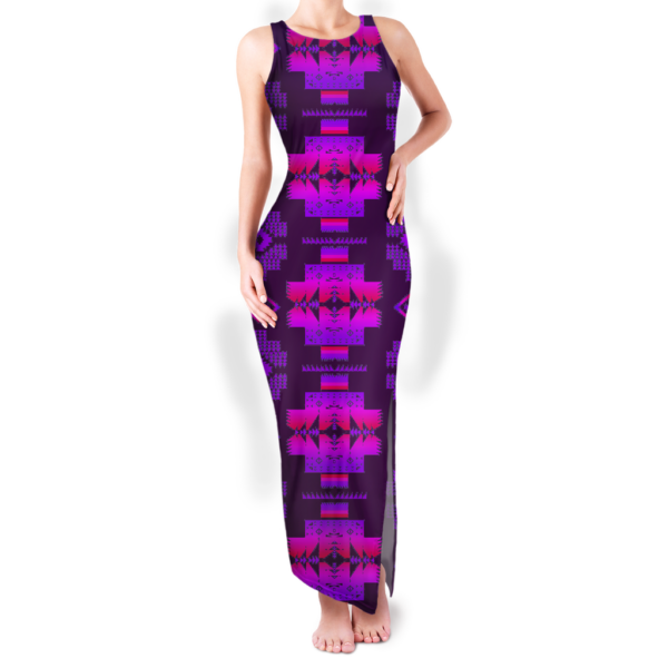 gb nat00720 15 pattern native round neck double slit sundress