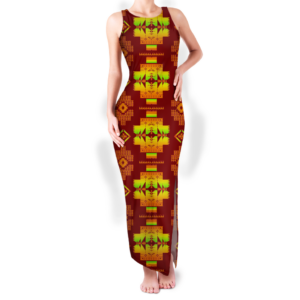 gb nat00720 16 pattern native round neck double slit sundress