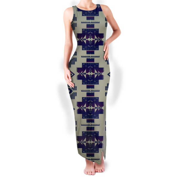 gb nat00720 17 pattern native round neck double slit sundress