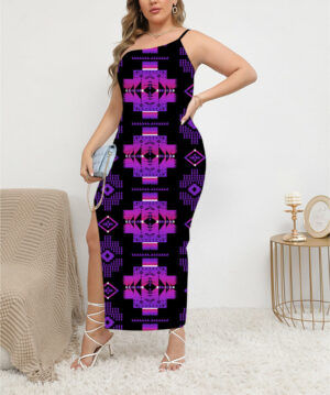 gb nat00720 pattern native oblique shoulder exposure dress with side split