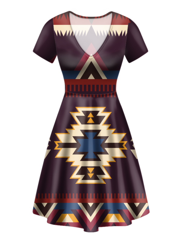 gb nat00736 pattern native v neck dress