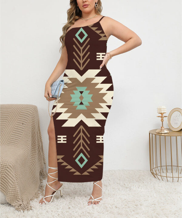 gb nat00737 pattern native oblique shoulder exposure dress with side split