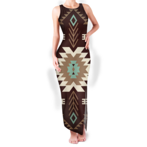 gb nat00737 pattern native round neck double slit sundress