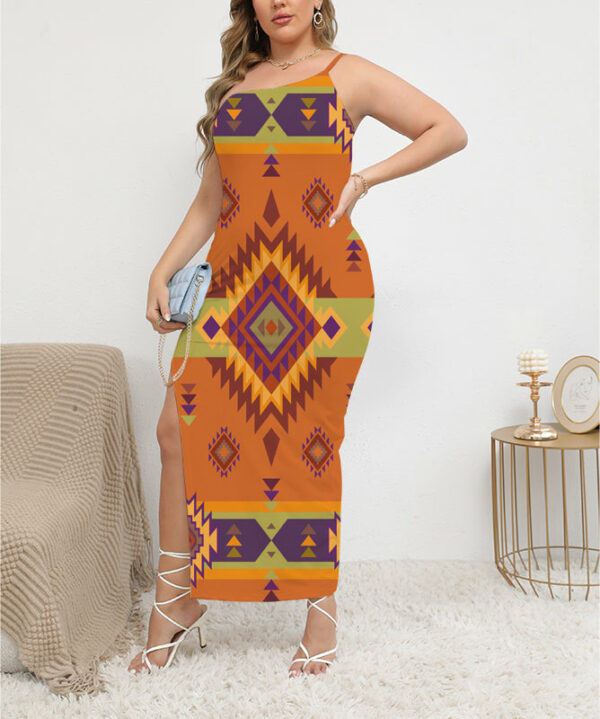 gb nat00738 pattern native oblique shoulder exposure dress with side split