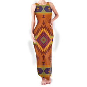 gb nat00738 pattern native round neck double slit sundress