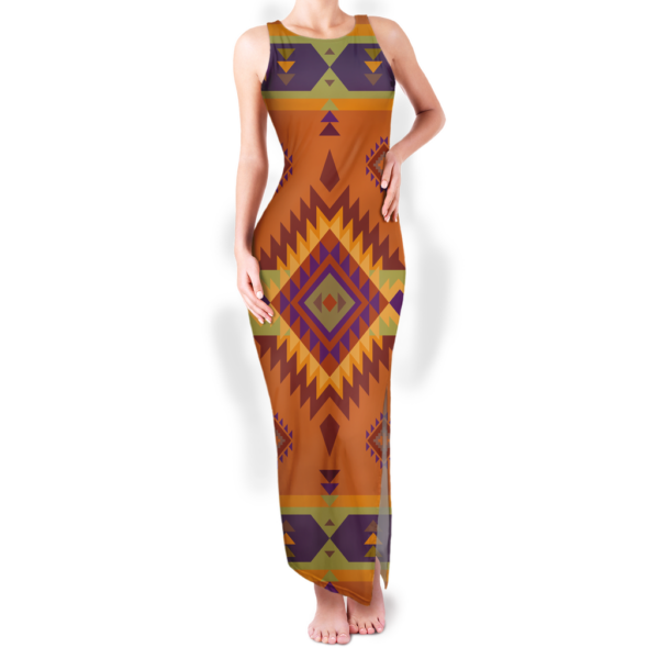 gb nat00738 pattern native round neck double slit sundress