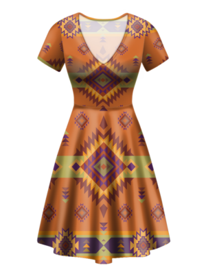 gb nat00738 pattern native v neck dress