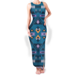 gb nat00740 pattern native round neck double slit sundress