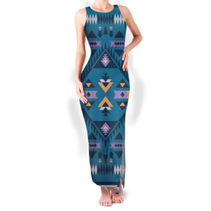 gb nat00740 pattern native round neck double slit sundress