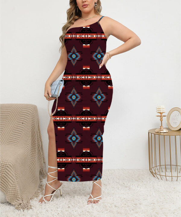 gb nat00766 03 pattern native oblique shoulder exposure dress with side split