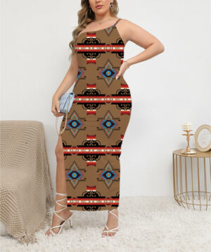 gb nat00766 pattern native oblique shoulder exposure dress with side split