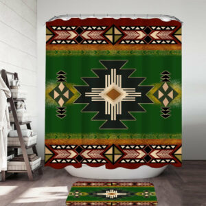 green tribe pattern native american design shower curtain 1