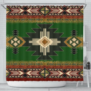green tribe pattern native american design shower curtain 2
