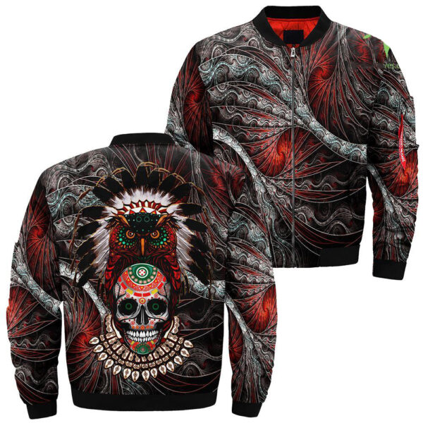 indian native owl sugar skull bomber jacket jknative 0046