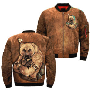 jknative 0020 tribal bear native bomber jacket