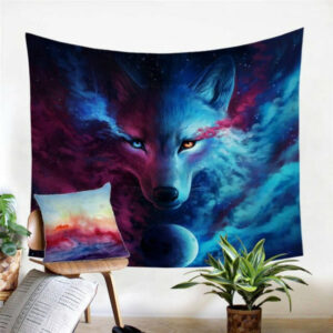 light and dark wolf printed tapestry 1