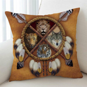 lion tiger leopard dreamcatcher native american pillow cover 1