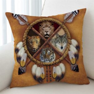 lion tiger leopard dreamcatcher native american pillow cover