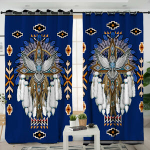lvr0002 pattern blue headdress native american living room curtain
