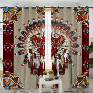 lvr0003 pattern red headdress native american living room curtain