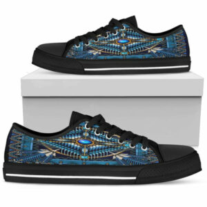 mandala blue native american design womens low top canvas shoe 1