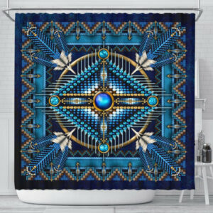 mandala blue native american shower curtain 1