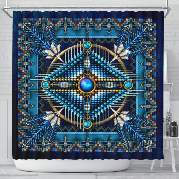 mandala blue native american shower curtain