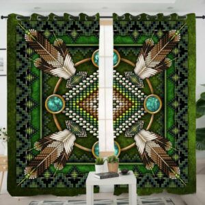mandala green native american living room curtain 1