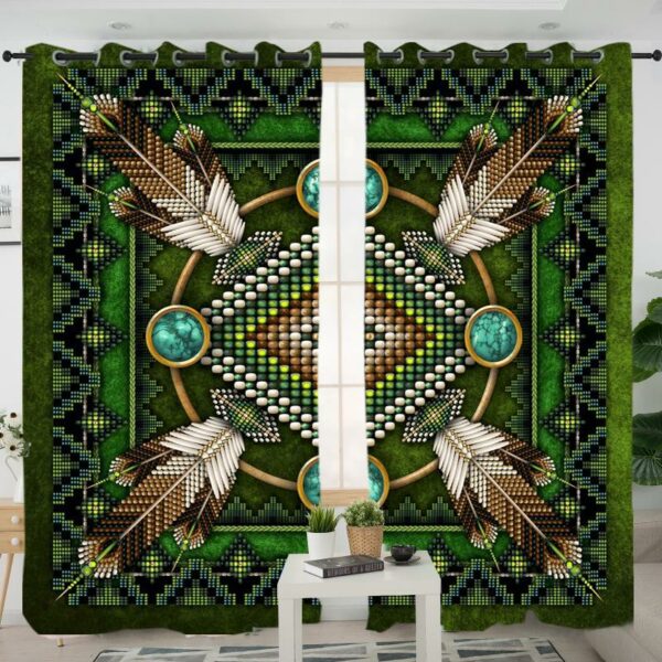 mandala green native american living room curtain