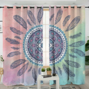 mandala pink and blue native american design window living room curtain 1