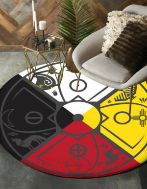 medicine wheel yin yang wolf native american design round carpet
