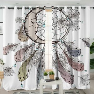 moon dreamcatcher feathers native american design window living room curtain