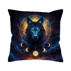 moon eclipse and wolf native american pillow cover 1