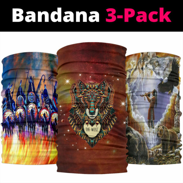 native american colorful wolf bandana 3 pack new