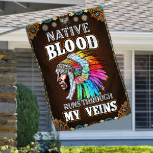 native american flag native blood runs through my veins mln259f