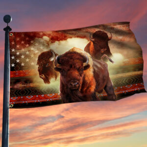 native american grommet flag bison cows bnt208gfv1