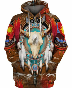 native bison skull 3d hoodie
