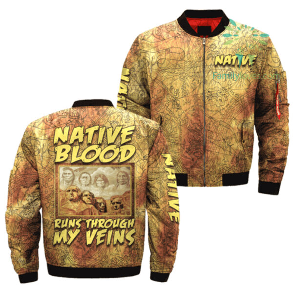 native blood runs through my veins native bomber jacket jknative 0025